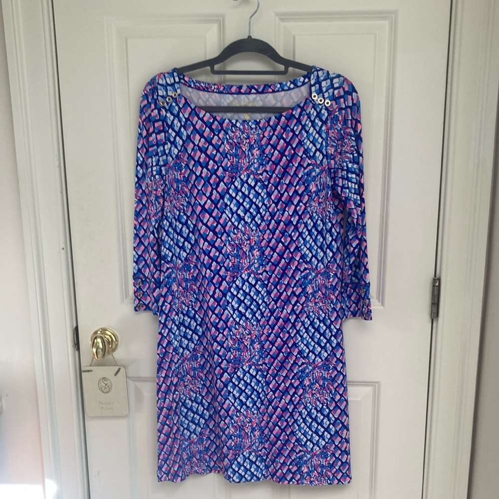Lilly Pulitzer Blue and Purple Sheath Dress with Raglan Sleeves
